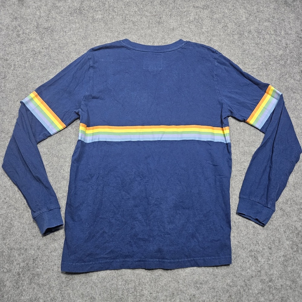 Vintage Wilbur Soot T-Shirt Medium Men Blue Rainbow Stripe Long Sleeve Crew Neck - Picture 3 of 8